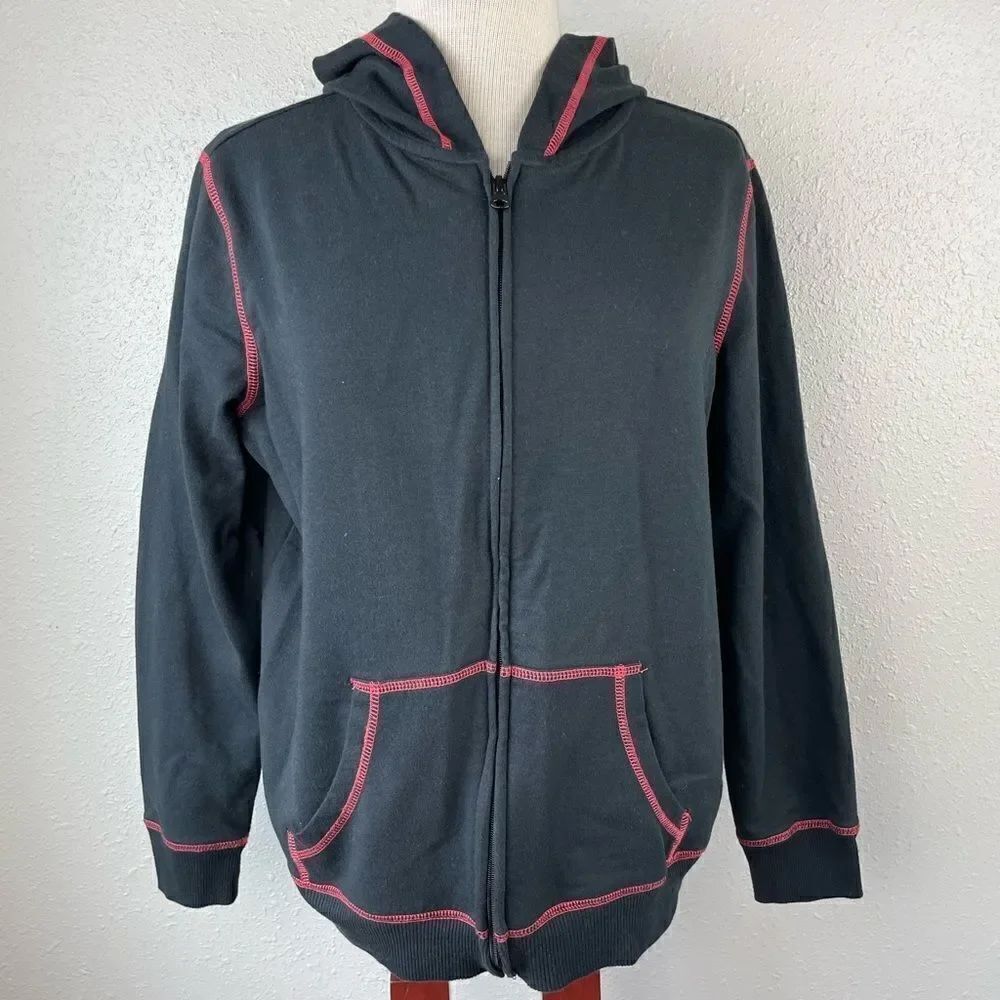 PBX Basics Black and Red Stitched Matching Full Zip Hoodie and Sweatpants Size L